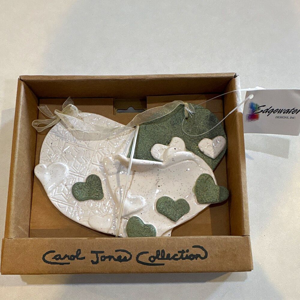 Edgewater Designs Carol Jones Heart Ceramic Wall Plaque Green/White Country